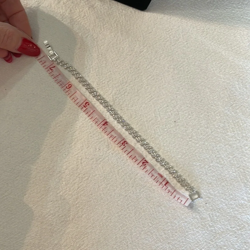 💐5/25 rhinestone tennis bracelet silver tone triple row shiny delicate